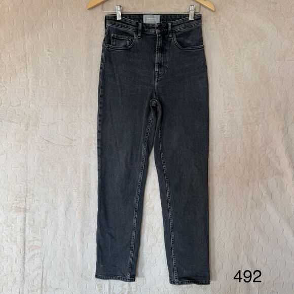 Everlane Denim - Everlane Womens Denim Sz 26R Black High Rise Straight‎ Jeans Inseam 27in Stretch